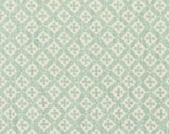 Soft Blue Green on Natural Beige Geometric Print Fabric by the Yard Designer Cotton/Linen Blend Drapery, Upholstery & Home Decor Fabric M806