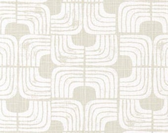 Pale Khaki Gray and White Geometric Print Slub Cotton Fabric by the Yard Grey Drapery, Curtain, Upholstery, Craft and Home Decor Fabric M728