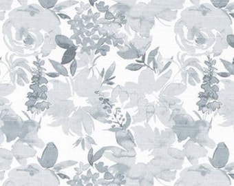 Modern Floral Print in Shades of Slate Blue Gray Designer Home Decor Fabric by the Yard Cotton Drapery, Curtain, or Upholstery Fabric M782