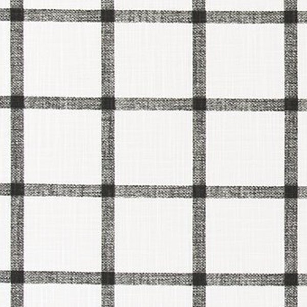 Black and Cream Windowpane Plaid Cotton Slub Fabric by the Yard Black and Ivory Grid Check Fabric Drapery, Curtain or Upholstery Fabric M450