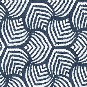 Navy and White Abstract Seashell Print Fabric by the Yard Designer Slub Cotton Fabric Drapery, Curtain, Upholstery or Home Decor Fabric M570