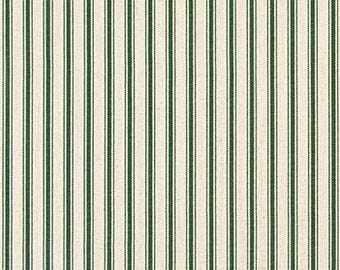 Fir Green Ticking Stripe Fabric: Cotton Linen Blend Upholstery & Home Decor Fabric M882