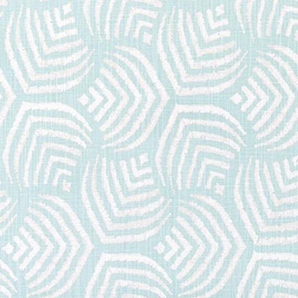 Soft Aqua, Gray & White Abstract Print Fabric by the Yard Designer Slub Cotton Fabric Drapery, Curtain, Upholstery or Home Decor Fabric M482