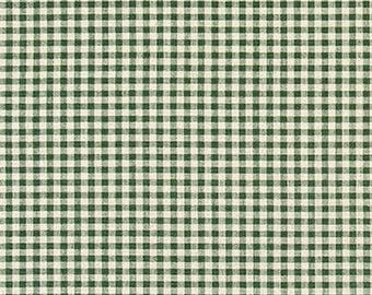 Fir Green Gingham Print on Natural Beige Linen Blend Fabric by the Yard Home Decor, Drapery, Upholstery, or Craft Fabric M829
