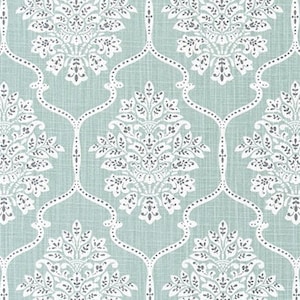 Soft Green, Cream and Gray Floral and Geometric Fabric by the Yard Designer Slub Cotton Drapery Curtain Upholstery Home Decor Fabric M396