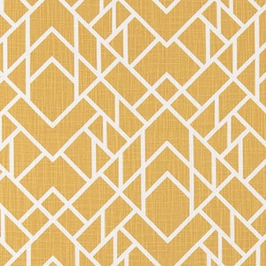 Yellow and White Chevron Geometric Print Slub Cotton Fabric by the Yard Curtain, Drapery, Upholstery, Craft and Home Décor Fabric M724