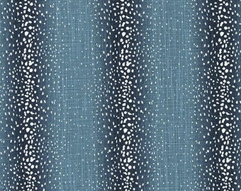 Shades of Blue & White Abstract Antelope Stripe Fabric by the Yard Designer Slub Cotton Drapery, Upholstery Home Decor and Craft Fabric M767