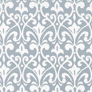 Trellis Print in White on Light Slate Blue Gray Slub Cotton Fabric by the Yard Designer Drapery, Upholstery, Craft or Home Decor Fabric M866
