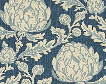 Floral Print in Blues on Beige Upholstery, Drapery, Home Decor & Craft Fabric M898