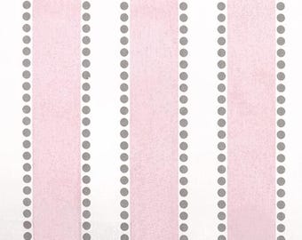 Pink and White 2" Stripes with Gray Dots Print Cotton Twill Fabric by the Yard: Drapery, Home Decor and Craft Fabric M941