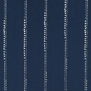 Indigo Blue and White Minimalist Stripe Fabric by the Yard Designer Cotton Home Decor Drapery, Curtain or Upholstery Fabric Indigo Blue M377