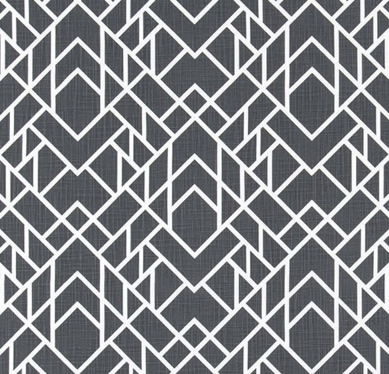 Charcoal Gray and White Geometric Fabric by the Yard Designer Slub Cotton Drapery, Curtain, Upholstery, Home Decor and Craft Fabric M685 image 1