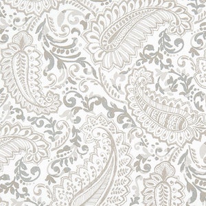 Taupe and Gray Contemporary Paisley Print Cotton Fabric by the Yard Designer Drapery Curtain or Upholstery Fabric Tan and Gray Fabric M223