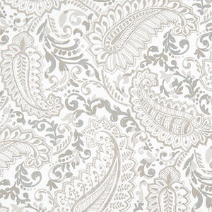 Taupe and Gray Contemporary Paisley Print Cotton Fabric by the