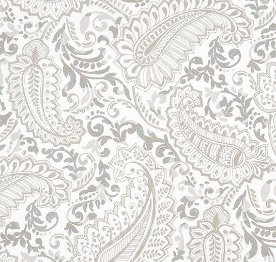 Taupe and Gray Contemporary Paisley Print Cotton Fabric by the