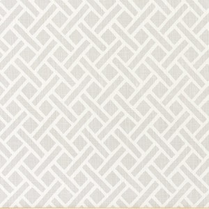 May include: White fabric with a geometric pattern of woven squares and rectangles. The fabric has a subtle linen texture.