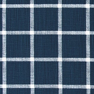 Navy and White Windowpane Checks Slub Cotton Drapery Curtain or Upholstery Fabric by the Yard Dark Blue & White Plaid Home Decor Fabric M399 image 1