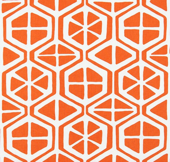 Orange Citrus Geometric Cotton Fabric By The Yard Designer Etsy