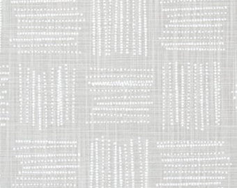 White Geometric Basketweave Print on Gray Fabric by the Yard Slub Cotton Drapery, Upholstery, Craft and Home Decor Fabric M773