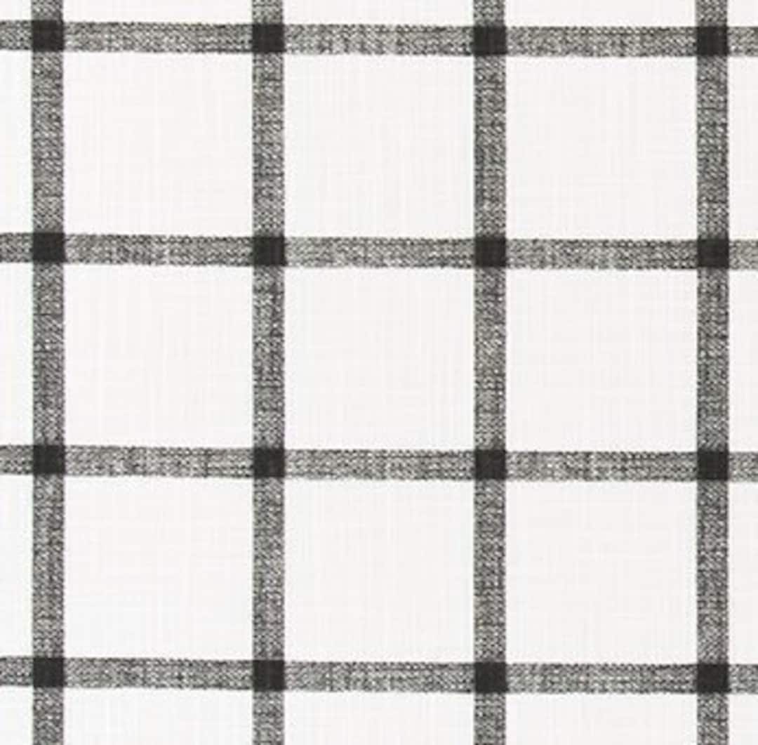 Black and Cream Windowpane Plaid Cotton Slub Fabric by the Yard Black and Ivory Grid Check