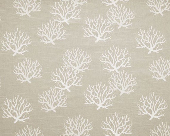 Coastal Gray and Sand Fabric by the Yard Designer Coral Print Fabric Cotton  Drapery or Upholstery Fabric Gray and Beige Beach Fabric B140