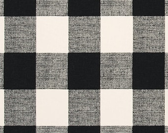 Black & Cream Buffalo Check Fabric by the Yard, Designer Black and Ivory Plaid Cotton Craft, Drapery, Upholstery and Home Decor Fabric M403