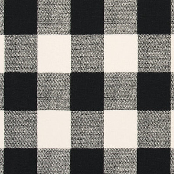 Black and Cream Buffalo Check Fabric by the Yard, Black and Ivory Plaid Cotton Drapery, Curtain or Upholstery Fabric Home Decor Fabric M403