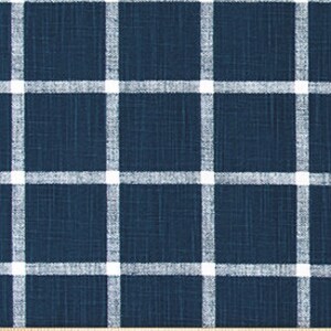 Navy and White Windowpane Checks Slub Cotton Drapery Curtain or Upholstery Fabric by the Yard Dark Blue & White Plaid Home Decor Fabric M399 image 2