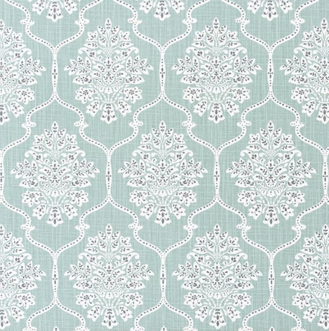 Grogram Cloth Floral Geometric Slub Cotton Fabric: Green, Cream Drapery Upholstery - Etsy