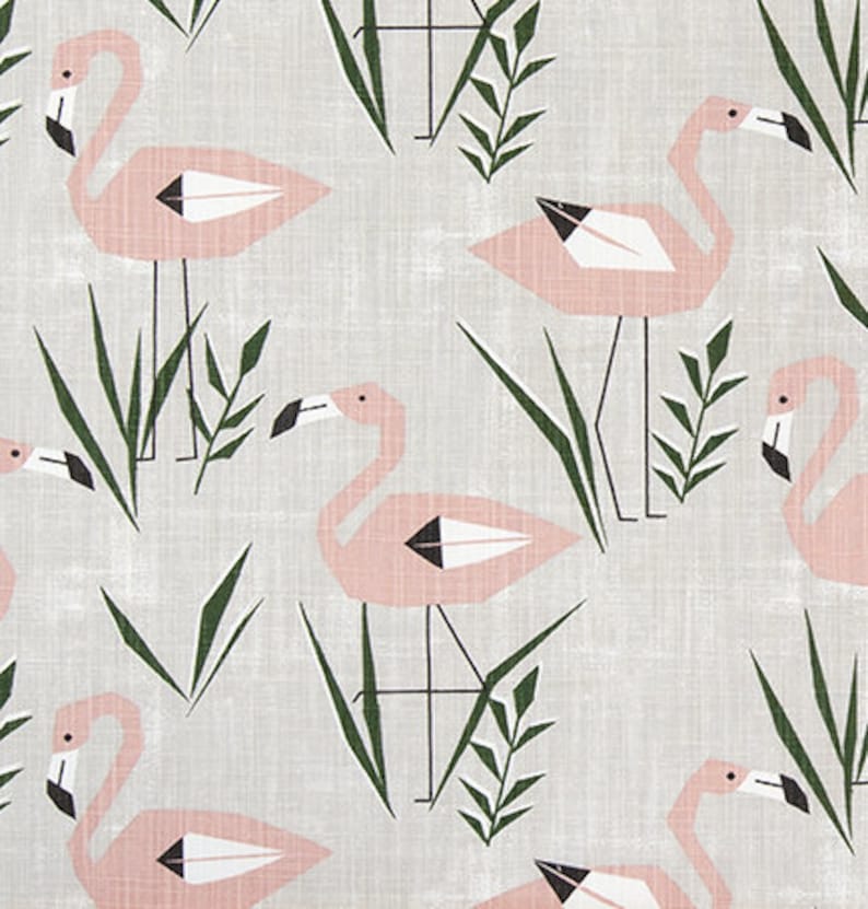 Pink and Green Slub Cotton Canvas M125 Pink Flamingo Designer Fabric by the Yard Home Decor Beach Cottage Craft Fabric Drapery Fabric Gray