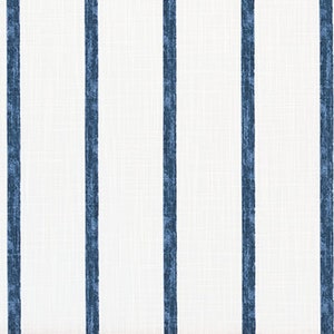 Navy on White Striped Fabric by the Yard Slub Cotton Drapery, Curtains, Upholstery and Home Decor Fabric Small Dark Blue Stripes Fabric M421