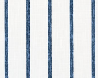 Navy Striped Slub Cotton Fabric: Drapery, Upholstery, Home Decor - USA Made