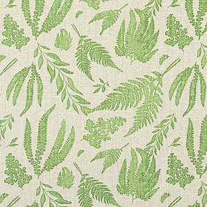 Fern Botanical Print in Shades of Green on Natural Beige Fabric by the Yard Designer Cotton Linen Upholstery, Home Decor & Craft Fabric M879