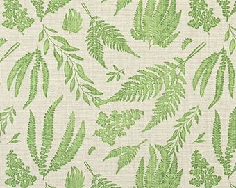 Fern Print in Shades of Green on Natural Beige Fabric by the Yard:  Cotton Linen Blend Upholstery, Home Decor & Craft Fabric M879
