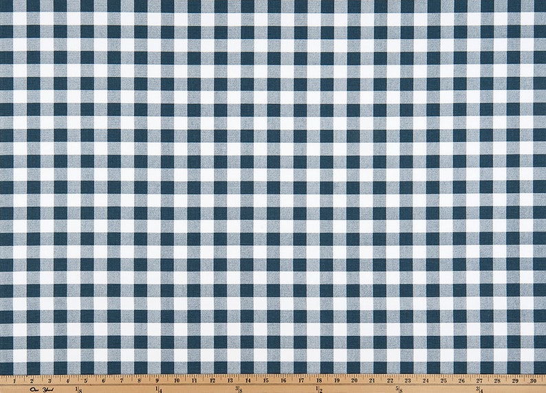 Country Navy Gingham Check Fabric by the Yard Designer Cotton Home Decor Fabric Drapery Curtain or Upholstery Fabric Navy Plaid Fabric C336