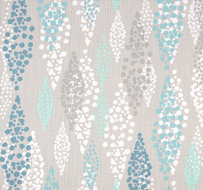 Blue Aqua and White on Gray Abstract Cotton Fabric by the Etsy