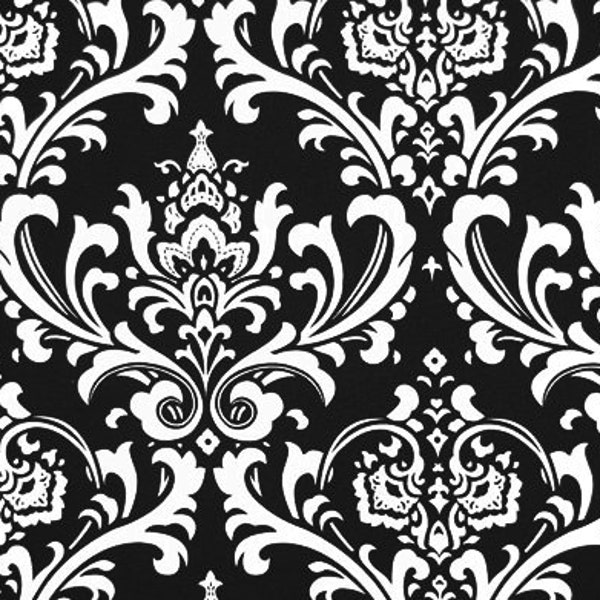 Black and White Damask Print Fabric by the Yard Designer Cotton Drapery, Curtain or Upholstery Fabric, Black Craft & Home Decor Fabric M522