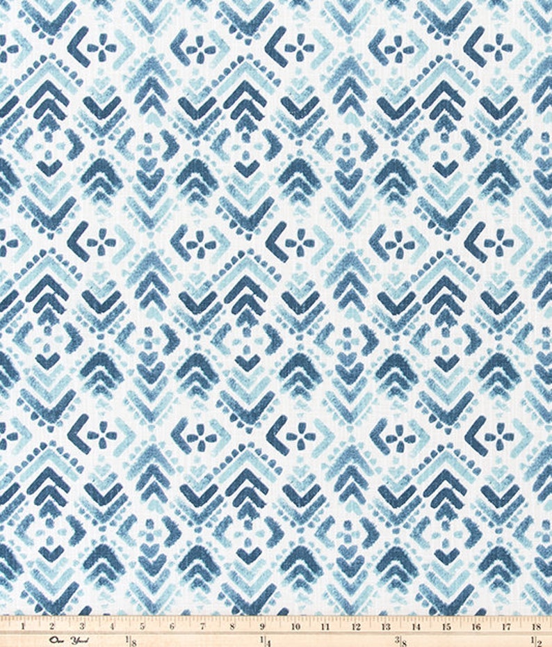 Shades of Blue on Soft White Geometric Fabric by the Yard Slub Etsy