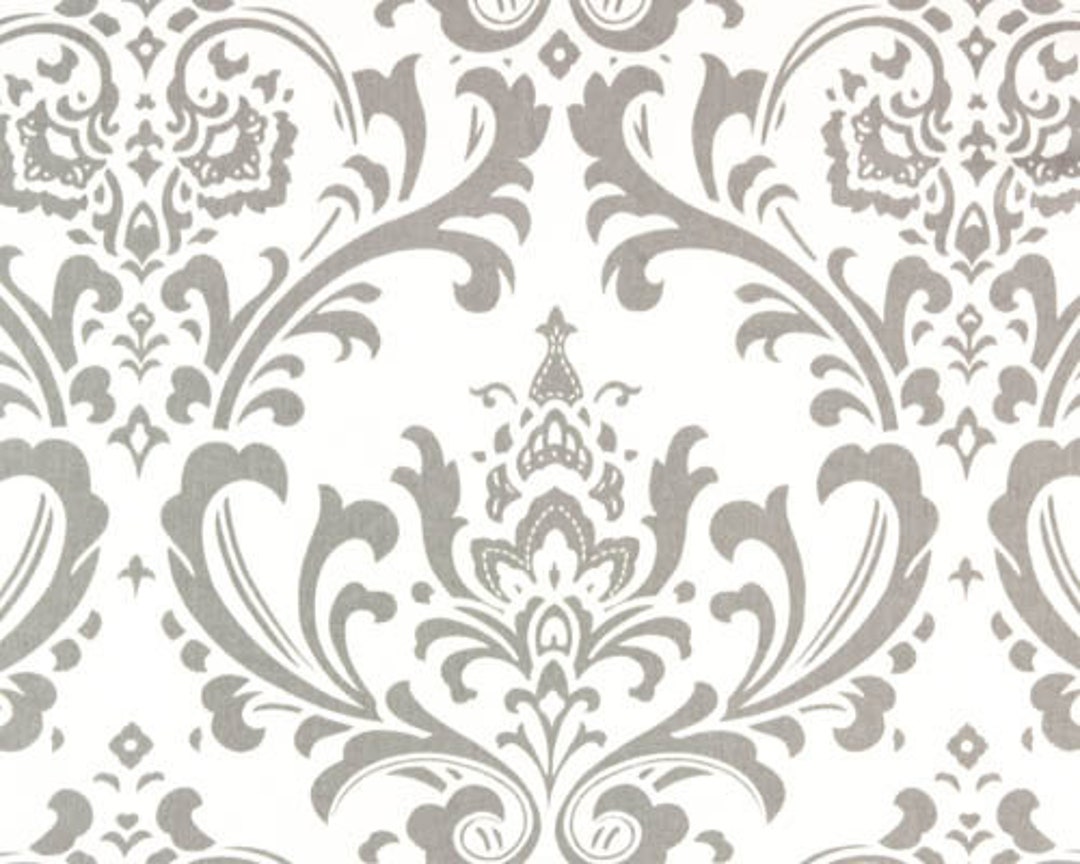 Gray and White Damask Print Fabric by the Yard Designer Cotton Etsy