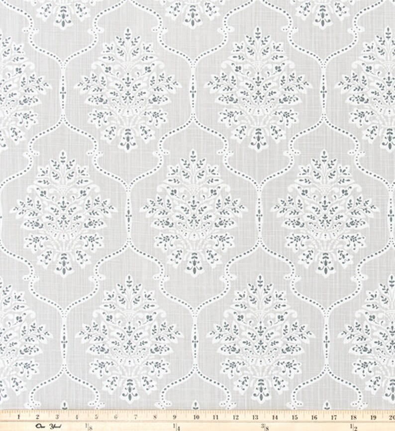 Gray White and Charcoal Floral and Geometric Fabric by the Etsy