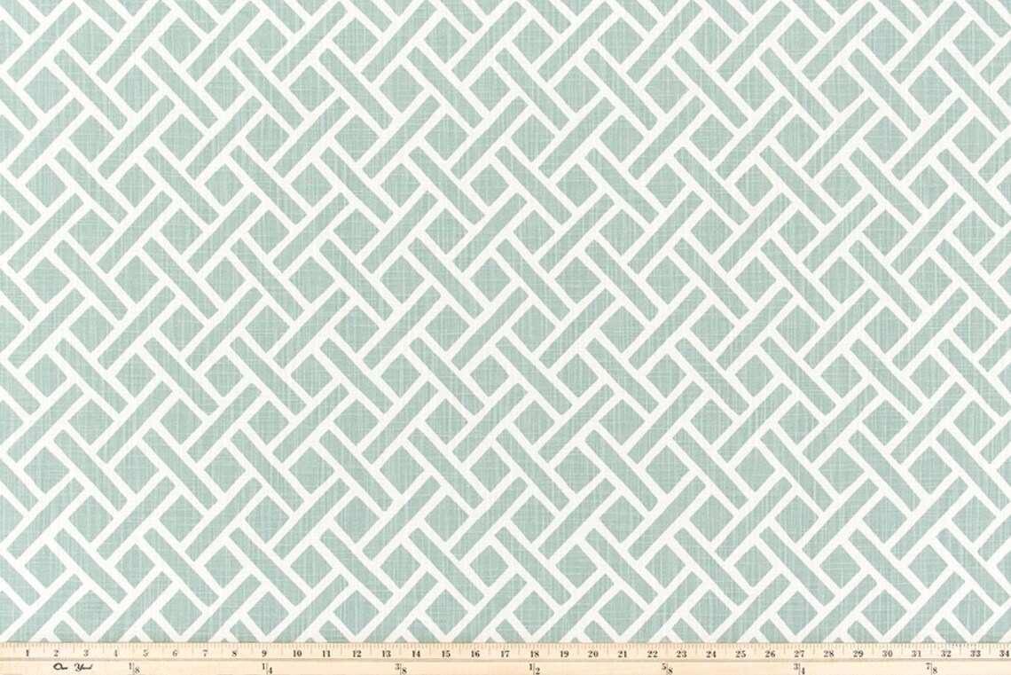Soft Green and White Geometric Fabric by the Yard Designer Etsy