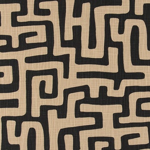 Tribal Maze Print in Black and Tan Designer Slub Cotton Drapery or Upholstery Fabric by the Yard Home Decor and Craft Fabric M651