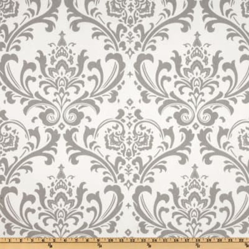 Gray and White Damask Print Fabric by the Yard Designer Cotton Etsy
