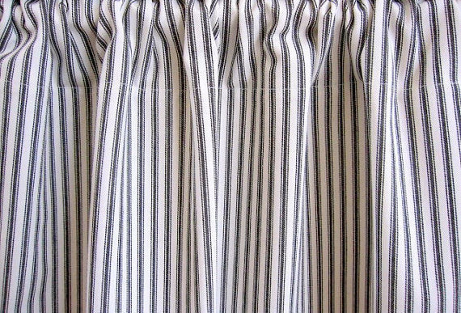 Black and White Small Ticking Stripe Fabric Designer Cotton Home Decor Drapery Curtain or