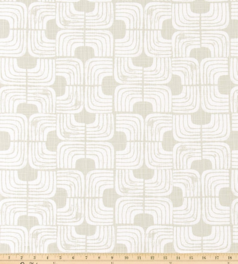 Pale Khaki Gray and White Geometric Print Slub Cotton Fabric by the Yard Grey Drapery, Curtain, Upholstery, Craft and Home Decor Fabric M728 image 3