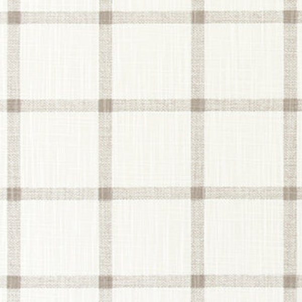 Taupe and Cream Windowpane Plaid Cotton Slub Fabric by the Yard Tan Taupe and Ivory Check Fabric Drapery Curtain or Upholstery Fabric M449