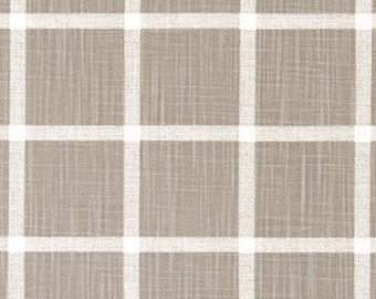 Taupe and White Plaid Cotton Slub Fabric by the Yard Taupe and White Check Home Decor Fabric Drapery Curtain or Upholstery Fabric M392