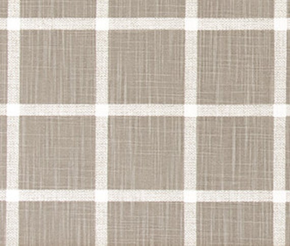 Taupe & White Plaid Cotton Slub Fabric by the Yard Taupe and White Check Home Decor Fabric, Craft Fabric, Drapery or Upholstery Fabric M392