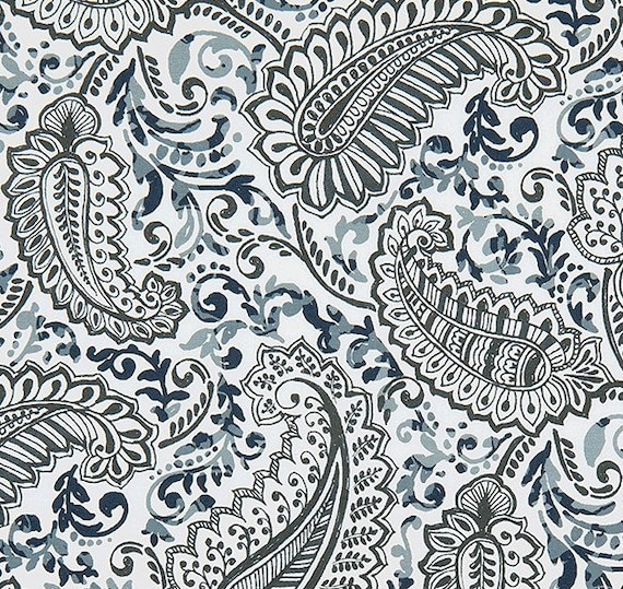 Charcoal Slate Blue Navy Modern Paisley Fabric By The Yard Etsy
