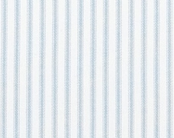 Soft Blue and White Small Ticking Stripe Fabric Designer Cotton Fabric Drapery, Curtain or Upholstery Fabric, Blue Ticking Craft Fabric M480